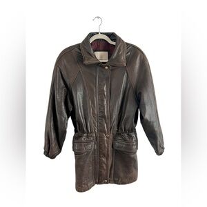Vintage brown London Fog leather drawstring waist bomber jacket